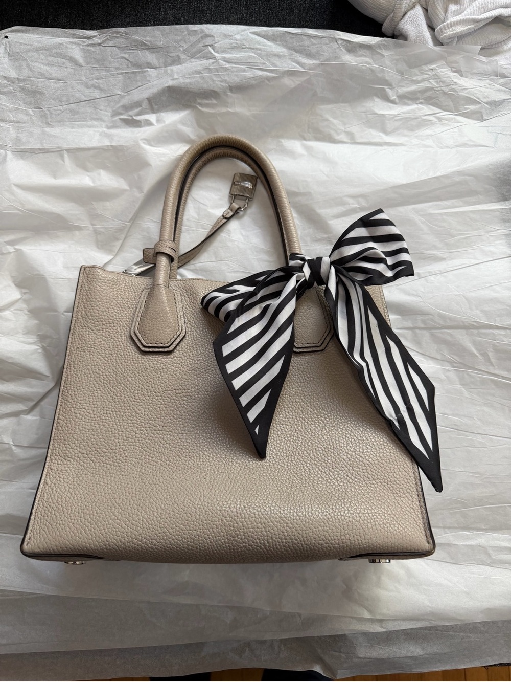 Michael Kors Top-Handle Satchel in Light Taupe with Scarf Accent